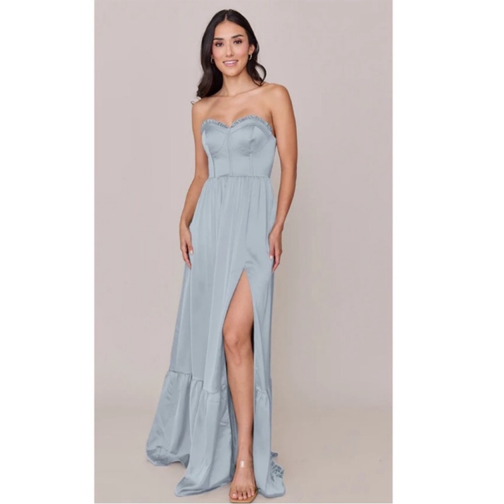 Revelry Strapless Light Blue Maxi Dress with Side Slit